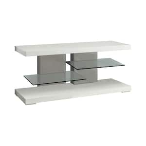47 in. White Wood TV Stand Fits TVs up to 32 in. with Alternating Glass Shelves