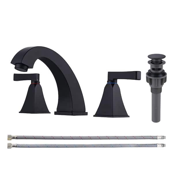 8 in. Widespread Double Handle Bathroom Faucet with Drain Kit Included in Matte Black