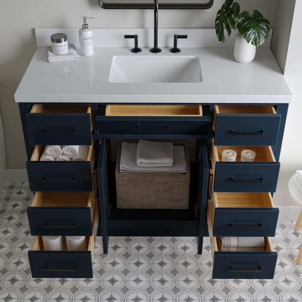 Midnight Blue 49" Freestanding Single Vanity with White Quartz Top