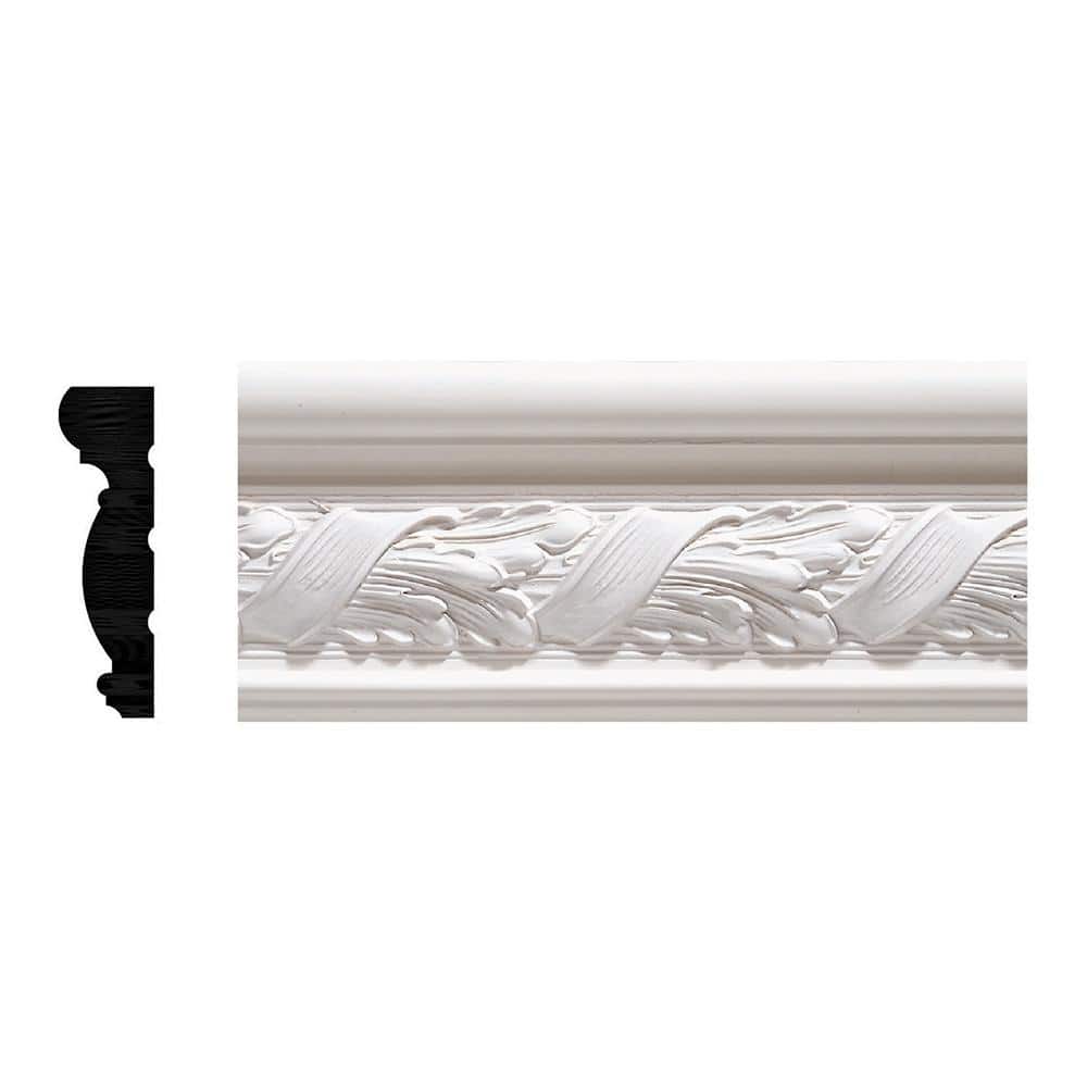 Primed White Hardwood Acanthus Chair Rail Moulding 4-ft
