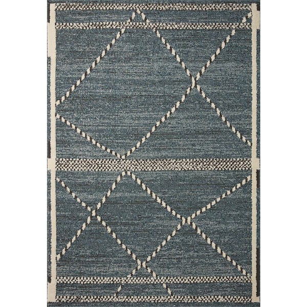 LOLOI II Fabian Denim/Charcoal 9 ft. 2 in. x 13 ft. Geometric Moroccan Area Rug