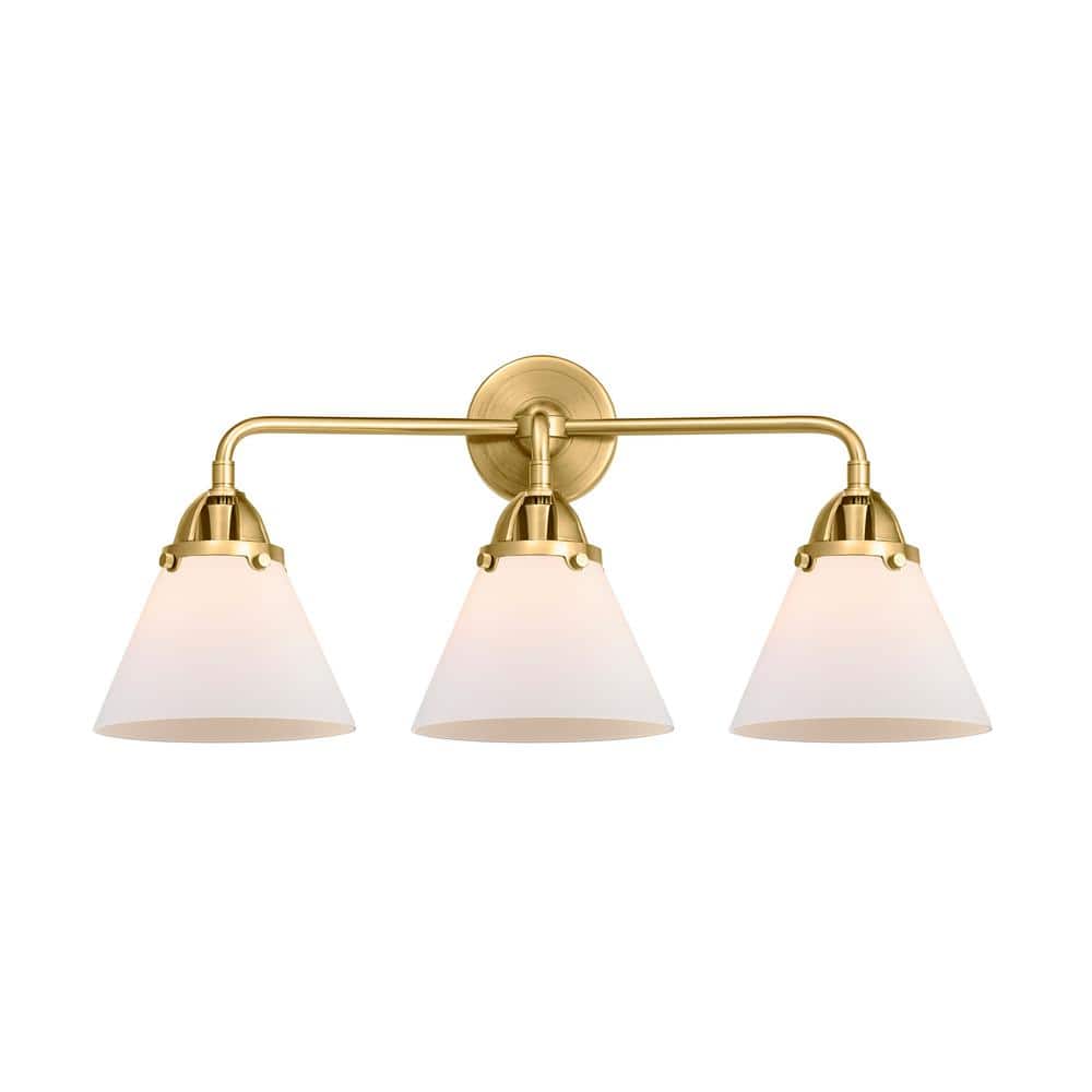 Cone 25.75 in. 3-Light Satin Gold, Matte White Vanity Light with White Glass Shade price history on PriceWatchPro