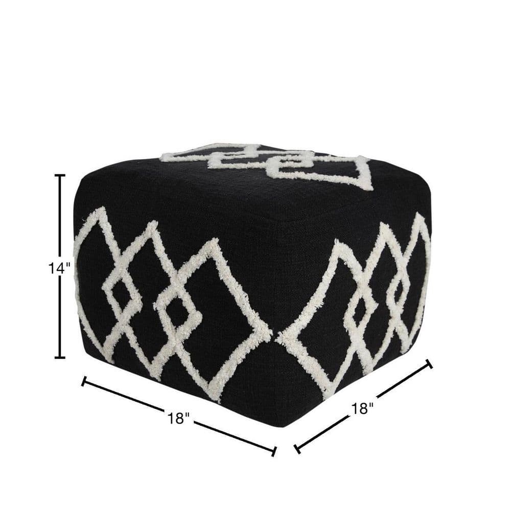 Black and White Tufted Diamond Square Pouf
