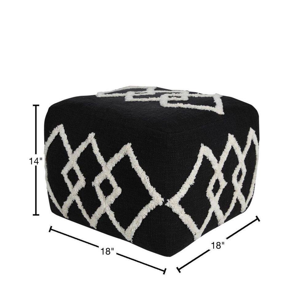 Black and White Tufted Diamond Square Pouf
