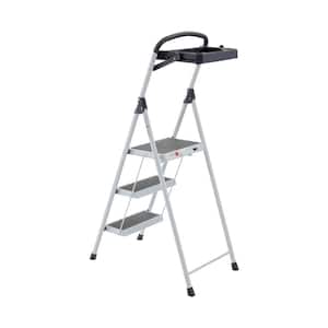 3-Step 8 ft. 9 in. Reach Height Steel Step Stool with Tray, 225 lbs. Maximum Load Capacity, Type II Duty Rating