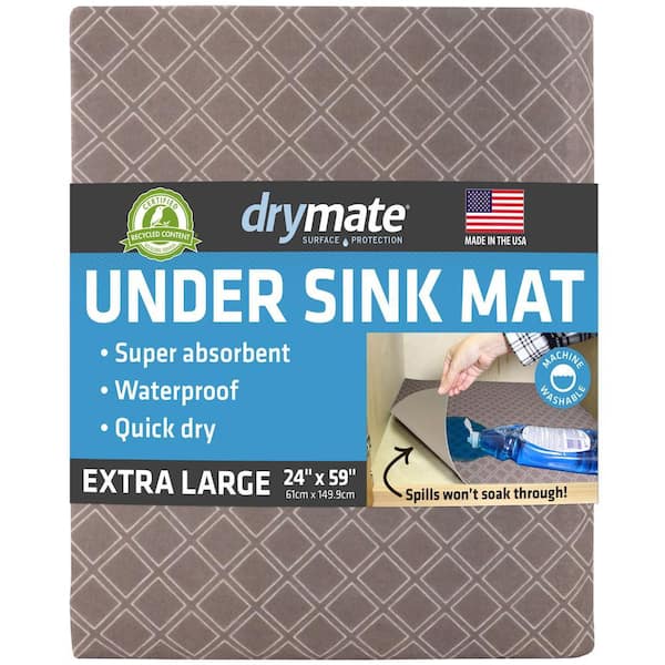 Premium Taupe 24 in. D x 59 in. L Solid Slip Resistant, Waterproof Under Sink Mat Drawer and Shelf Liner (1- Pack)