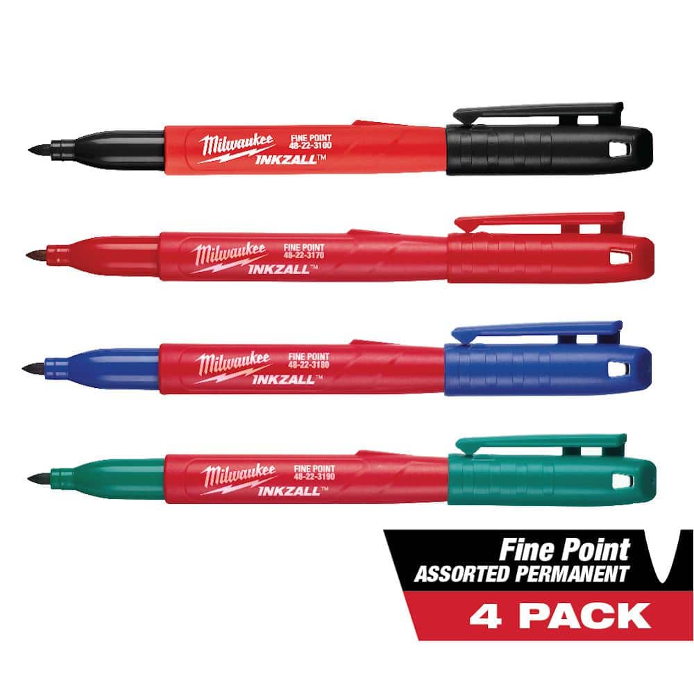 Details about   Milwaukee INKZALL Markers Multi-Colored Fine Point Jobsite Permanent 4-Pack 