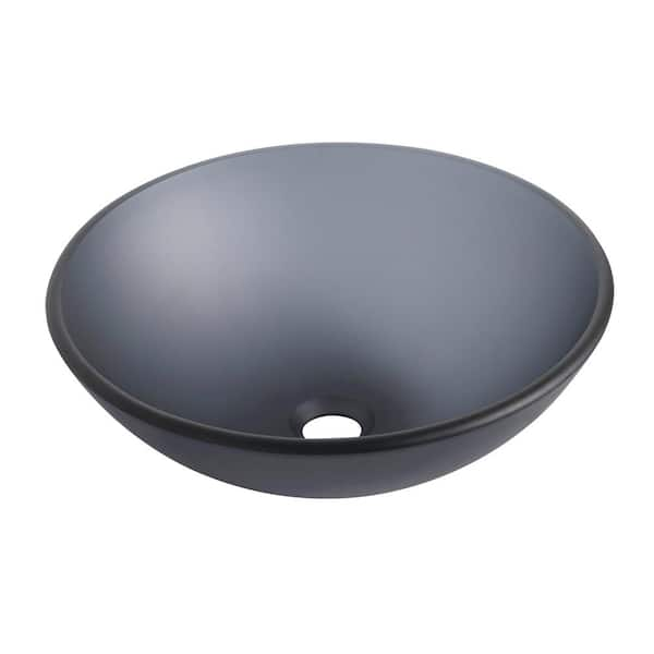 FUNKOL Modern Style Tempered Glass Matte Gray Bathroom Round Vessel ...