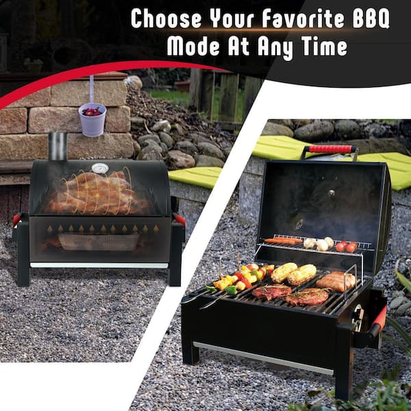 FEASTO Portable Charcoal Grill in Black with Cast Iron Grate with