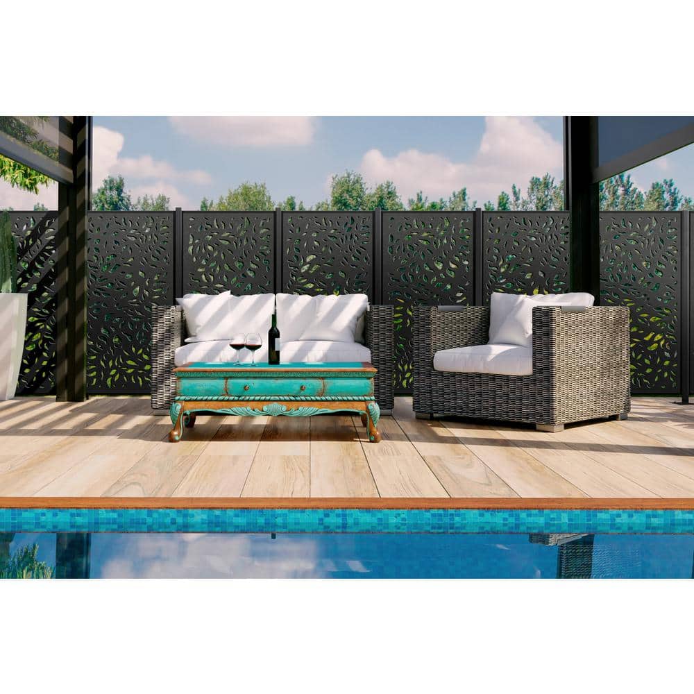 Charcoal Grey Botanical Design Composite Privacy Fence Panel