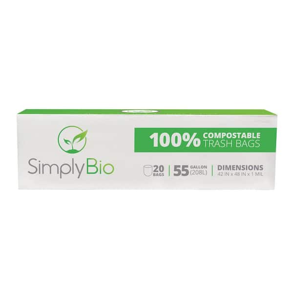 Simply Bio 55 Gallon Compostable Trash Bag with Flat Top, 12 Count