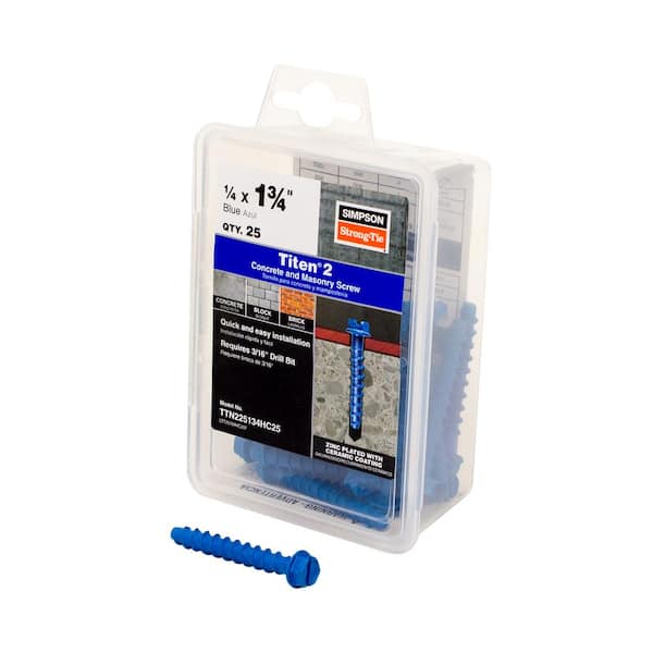 Simpson Strong-Tie Titen 1/4 in. x 1-3/4 in. Hex-Head Concrete and Masonry Screw, Blue (25-Pack)