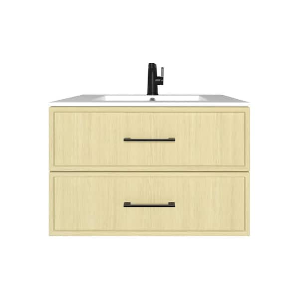 Cutler Kitchen and Bath Cassidy 30 in. W x 18 in. D x 20 in. H Single Sink Wall Mounted Bath Vanity in Lago with Cultured Marble Top in White