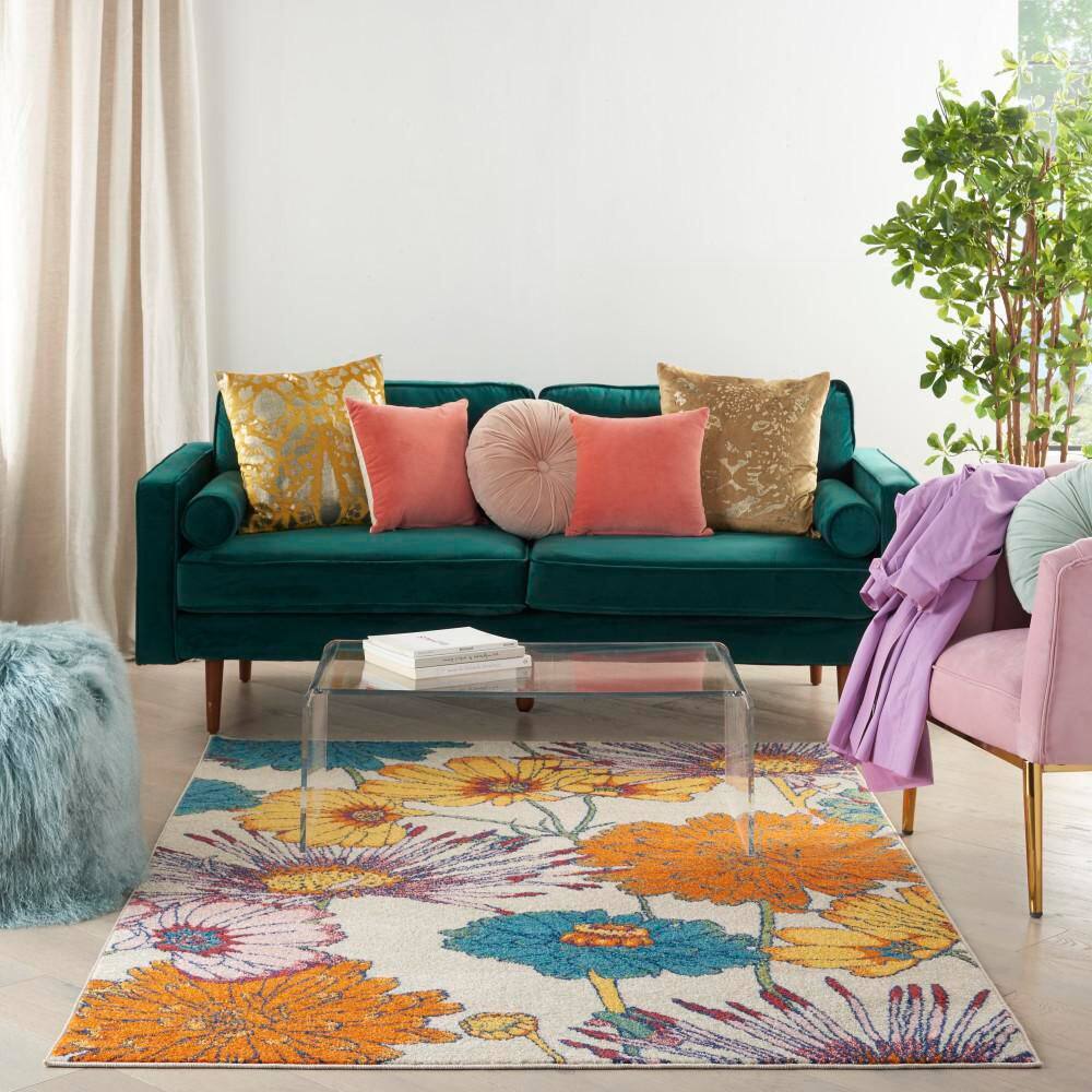 Ivory Multicolor Floral Bliss 4' x 6' Synthetic Area Rug