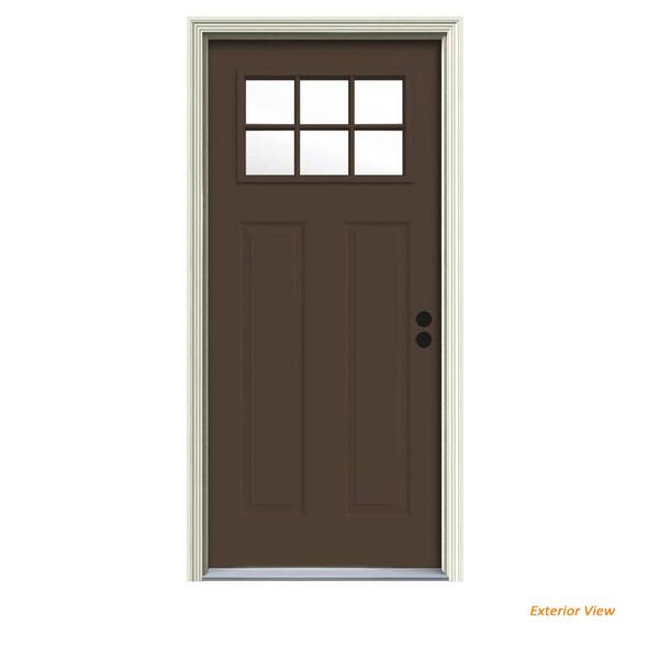 JELD-WEN 34 in. x 80 in. 6 Lite Craftsman Dark Chocolate Painted