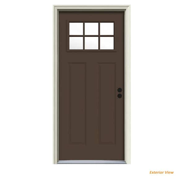 JELD-WEN 30 in. x 80 in. 6 Lite Craftsman Dark Chocolate Painted