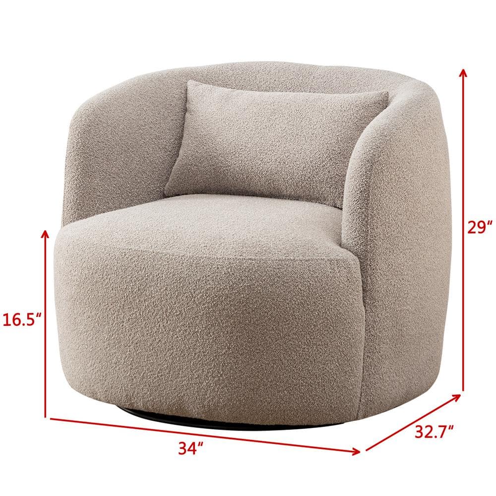 Taupe Boucle Swivel Barrel Accent Chair with Wood Frame