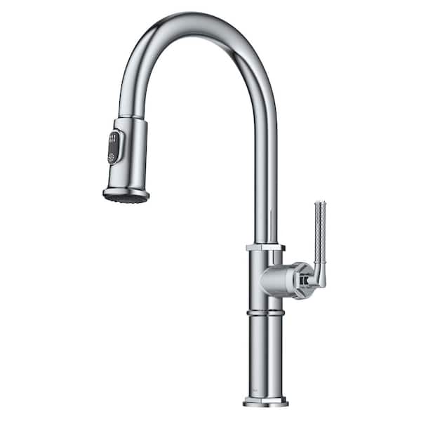 KRAUS Sellette Traditional Industrial Pull-Down Single Handle Kitchen Faucet in Chrome