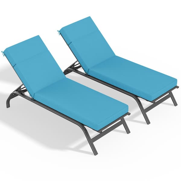 80 x 26 x 4 in. (2-Pack) Outdoor Chaise Lounge Cushion, Water Resistant Patio Replacement Seat Cushion, Lake Blue