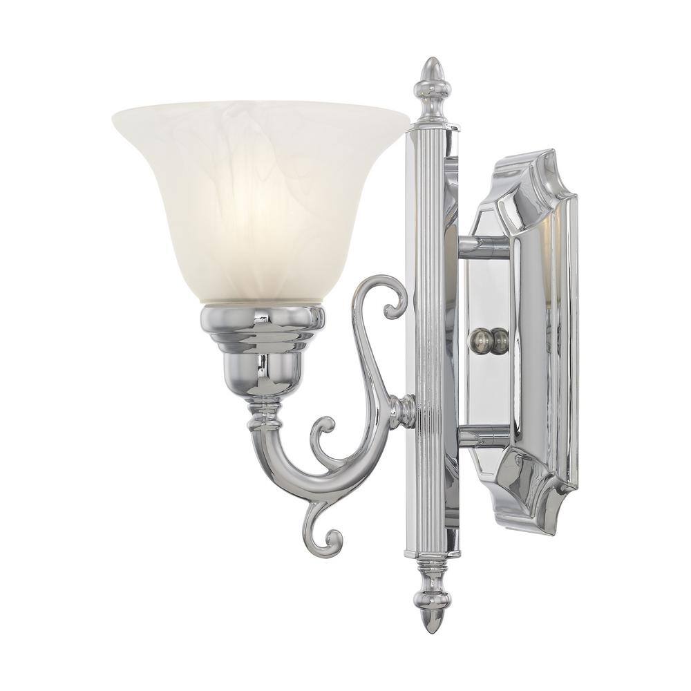 French Regency Polished Chrome 1-Light Bath Vanity with White Alabaster Glass