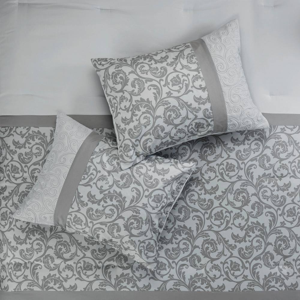 Gray Queen Microfiber 8-Piece Embroidered Comforter Set