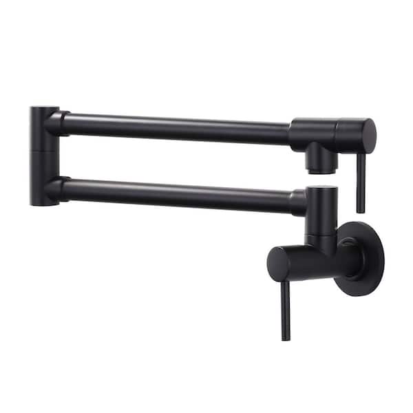 IVIGA Brass Wall Mount Pot Filler with Double Handle, 2-aerators and Swing Arms Folding Kitchen Faucet in Matte Black