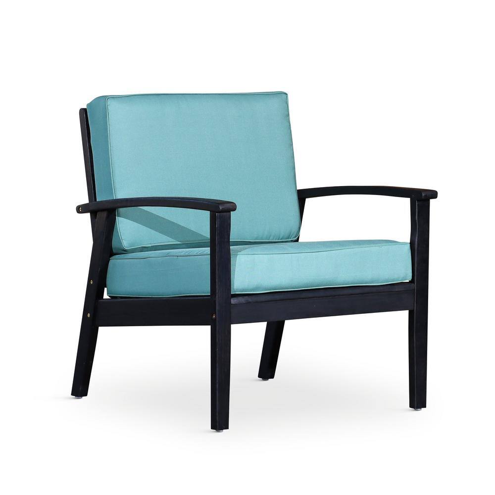 Espresso Deep Seat Eucalyptus Wood Outdoor Lounge Chair with Sage Cushions