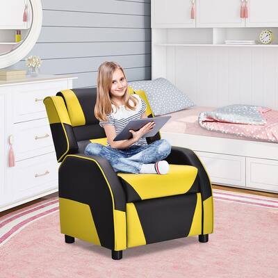 24 in. W Gaming Recliner Sofa PU Leather Armchair for Kids Youth with Footrest Yellow