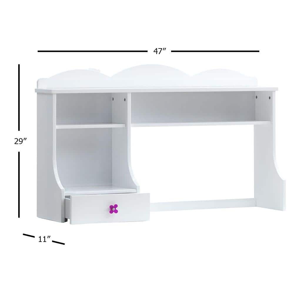 Meyer White Wood Desk Hutch with Storage Drawer