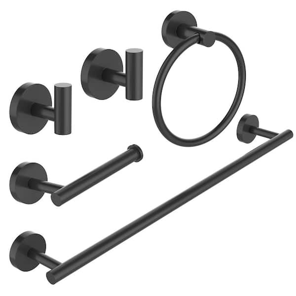 5-Piece Bath Hardware Set with Towel Bar Hand Towel Holder Toilet Paper Holder Towel Hook Modern Square in Matte Black