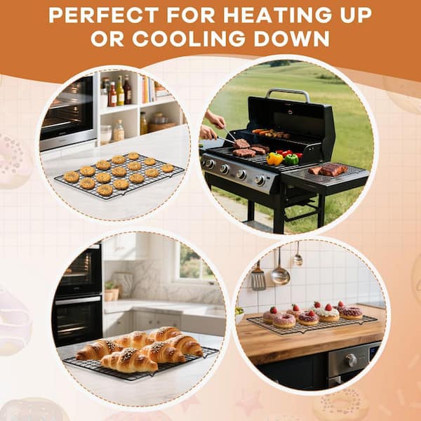 2-Piece Black Stainless Steel Non-Stick Cooling Rack with Support Feet for Baking, Grilling, Roasting, Draining