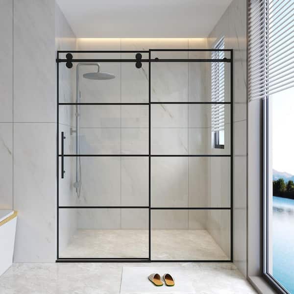 WYonder 60 in. W x 72 in. H Framed Shower Door in Matte Black with 5/16 in. (8 mm) Clear Glass