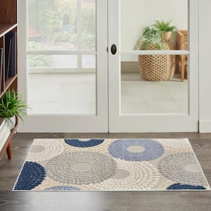 Aloha Blue Grey 3 ft. x 4 ft. Medallion Contemporary Area Rug