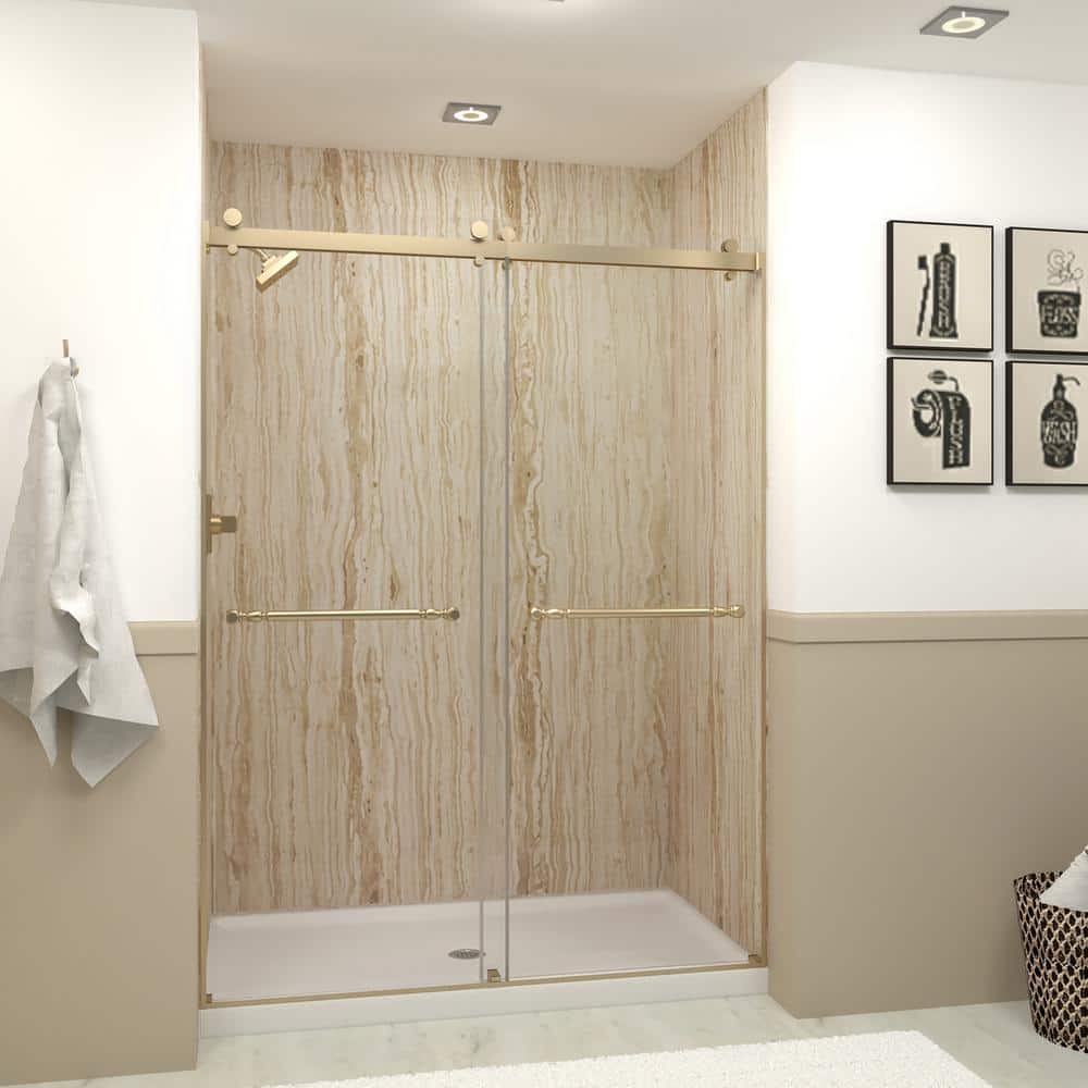 Brooklyn 60 in. W x 80 in. H Sliding Frameless Shower Door in Champagne Bronze with Low Iron Glass price history on PriceWatchPro