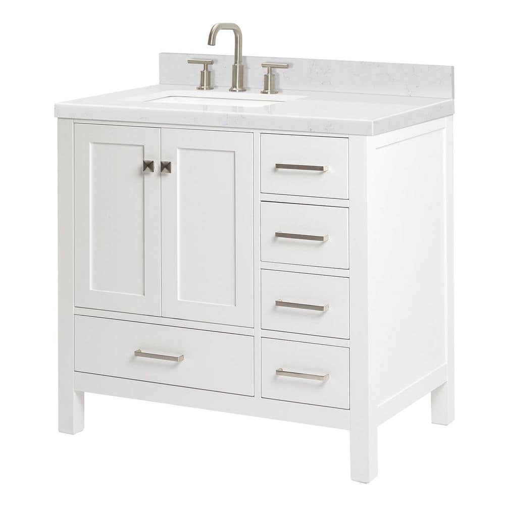 Cambridge 36" White Hardwood Freestanding Vanity with Quartz Top
