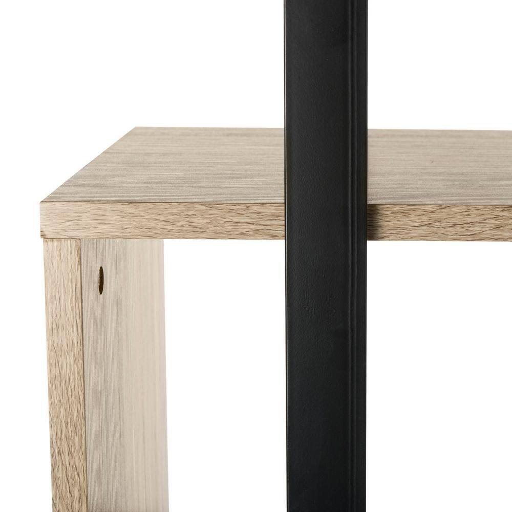Adhara Transitional Oak and Black Iron Etagere, 32" W