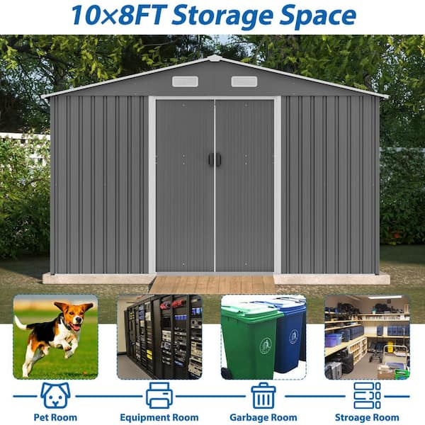 Unbranded 10 x 8' Outdoor Storage Shed, Metal Foundation & Lockable Doors, Tool Shed for Garden, Patio,Backyard Gray(78.78 sq ft.)