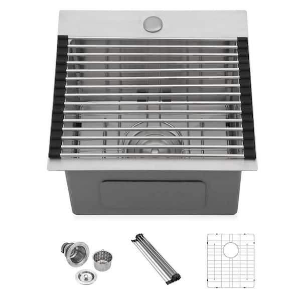 LORDEAR 15 in. Drop-In Single Bowl 16 Gauge Stainless Steel Bar Kitchen Sink with Strainer