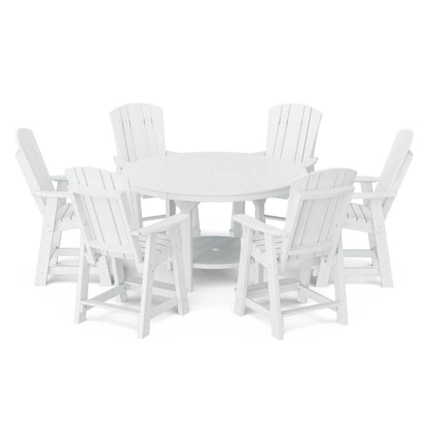 Wildridge Heritage 7-Piece White HDPE Plastic Outdoor Patio 60 in. Counter Set