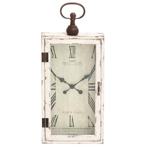 White Wood Pocket Watch Style Analog Wall Clock with Hinged Door