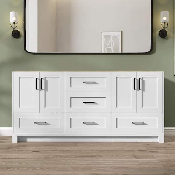 Getpro 72 in. W x 21.5 in. D x 33.5 in. H Bath Vanity Cabinet without Top Bathroom Vanity Cabinet in White Assembled