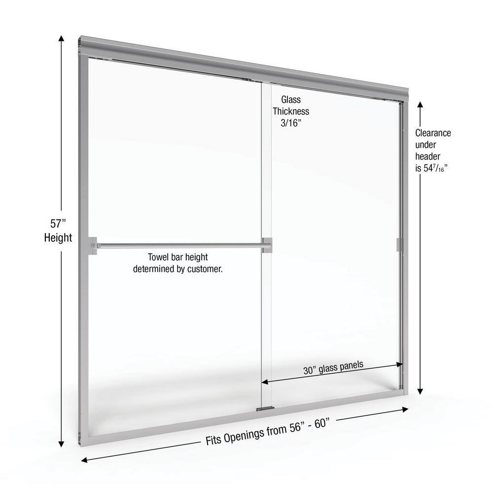 Classic 56-60" Chrome Semi-Frameless Sliding Tub Door with Rain Glass