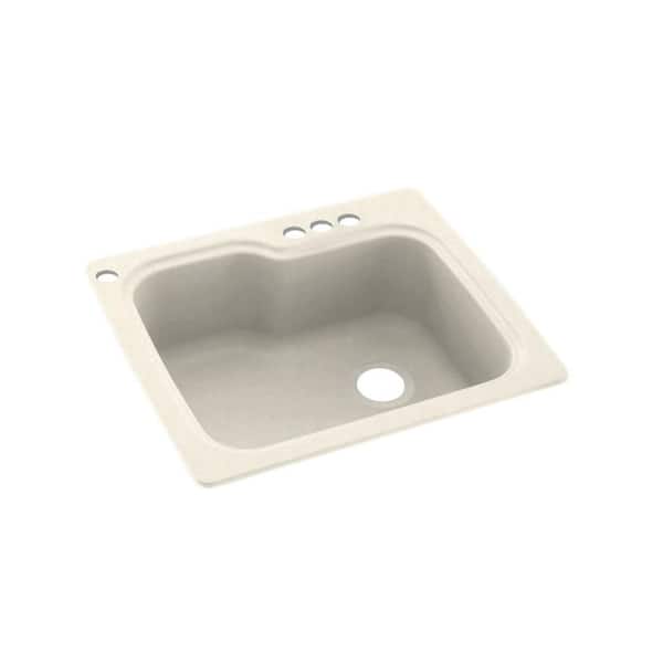Swan Dual-Mount Pebble Solid Surface 25 in. x 22 in. 4-Hole Single Bowl Kitchen Sink