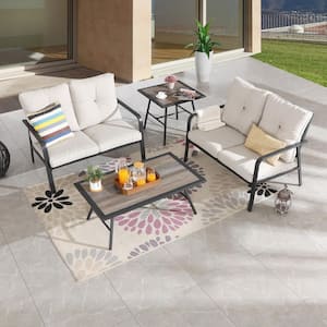 4-Piece Metal Outdoor Patio Conversation Set with Beige Cushions