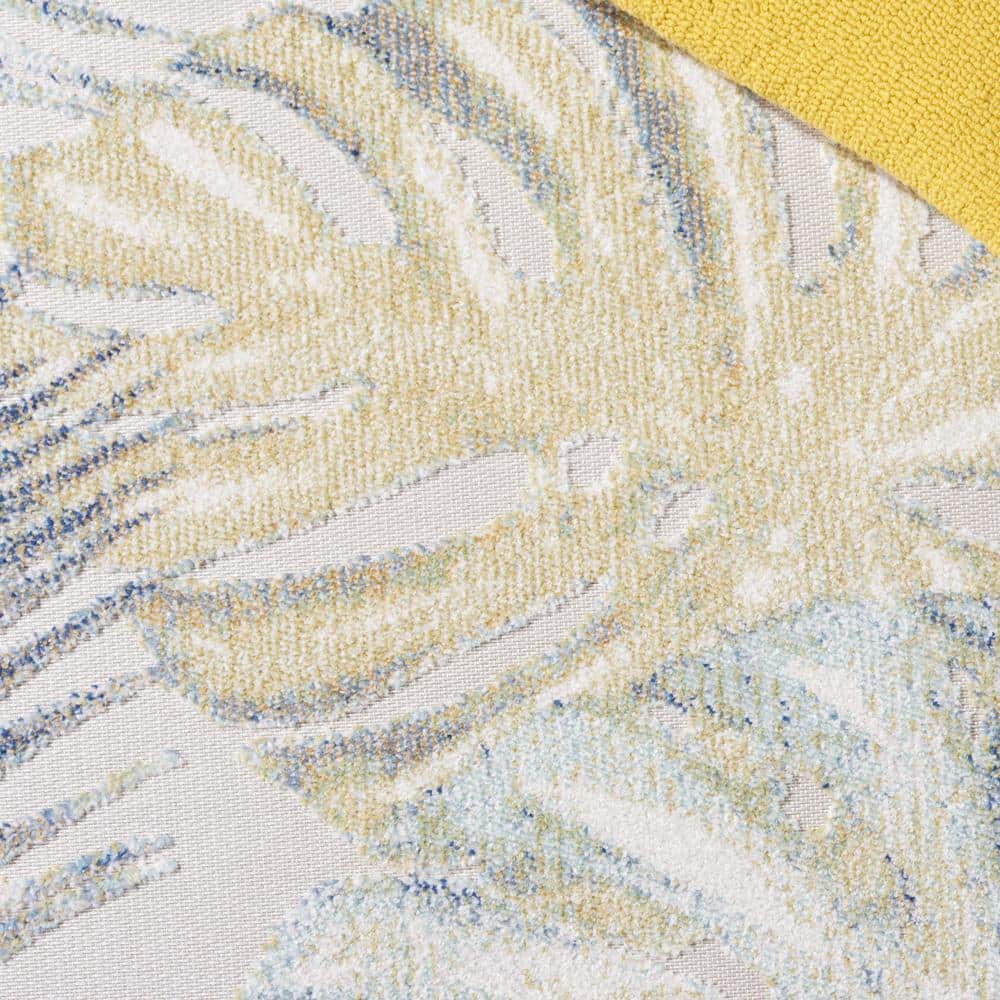 Light Green and Ivory Floral Synthetic Area Rug