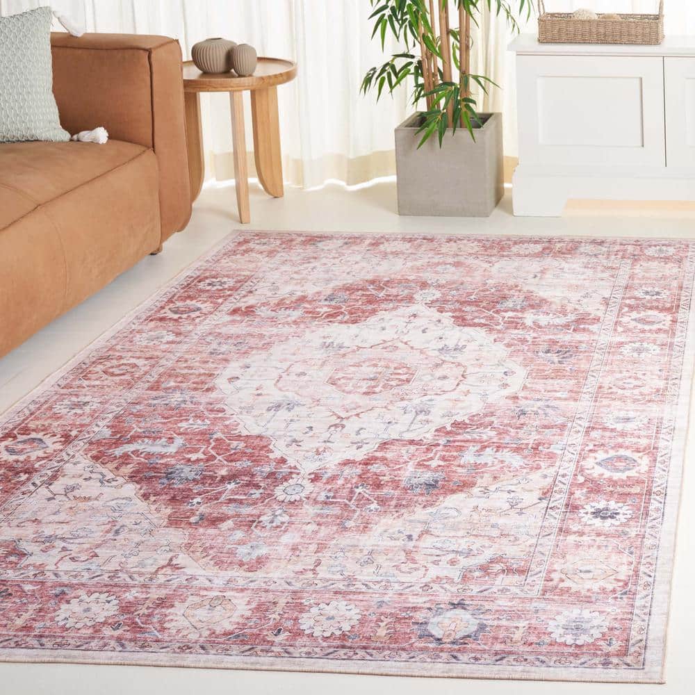 Arizona Light Red and Beige 6' x 9' Synthetic Washable Area Rug