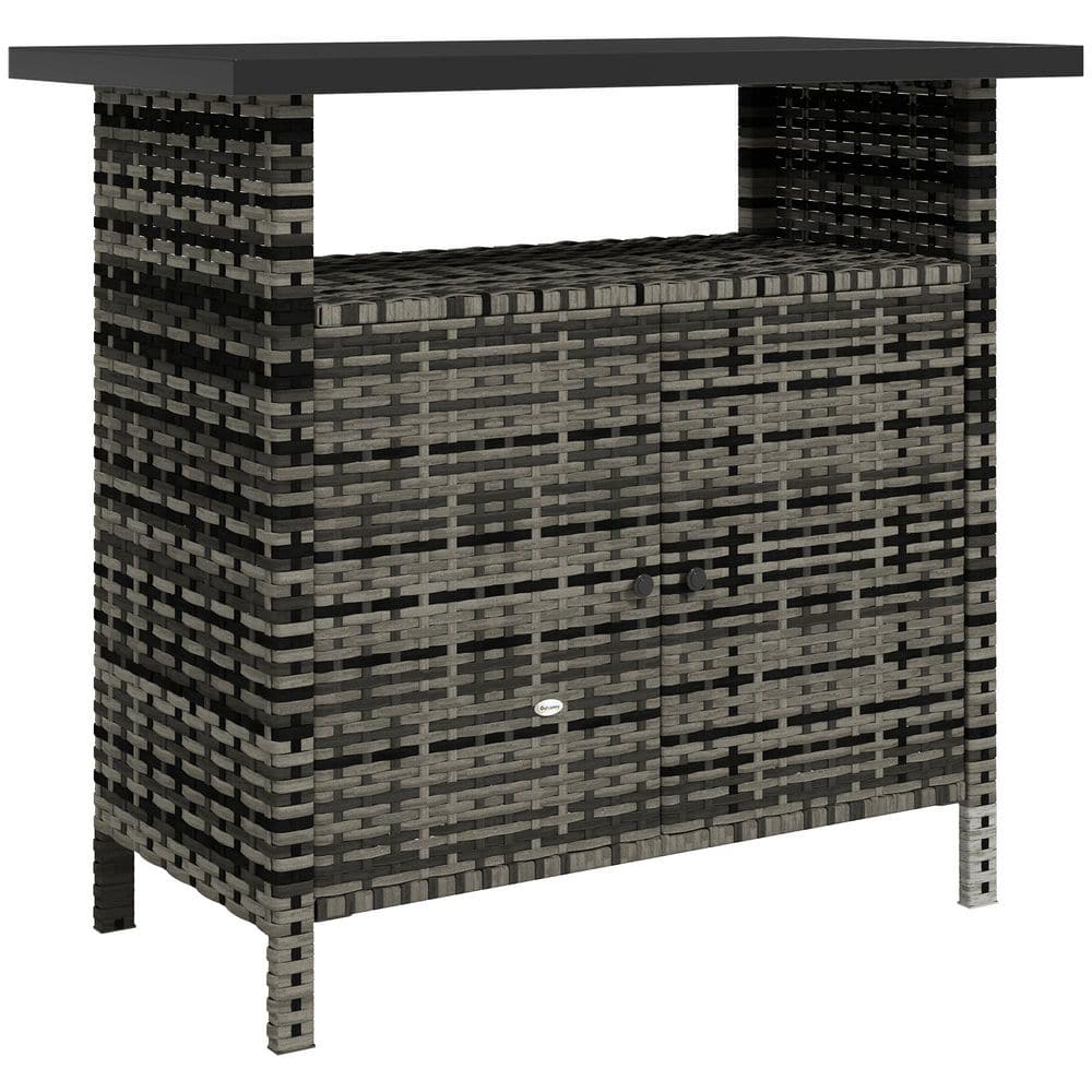46.6 Gal. Wicker Outdoor Storage Cabinet, Deck Box, Mixed Gray