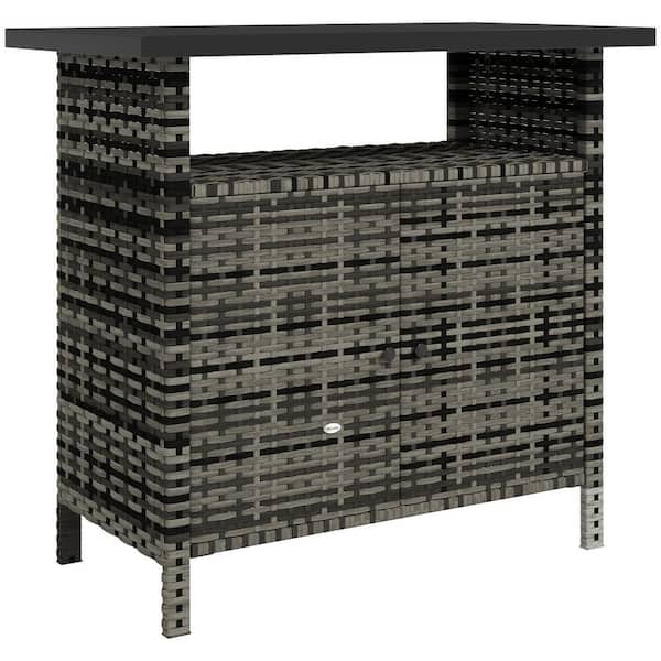 46.6 Gal. Wicker Outdoor Storage Cabinet, Deck Box, Mixed Gray