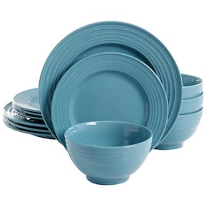 Plaza Cafe 12-Piece Casual Teal Stoneware Dinnerware Set (Service for 4)