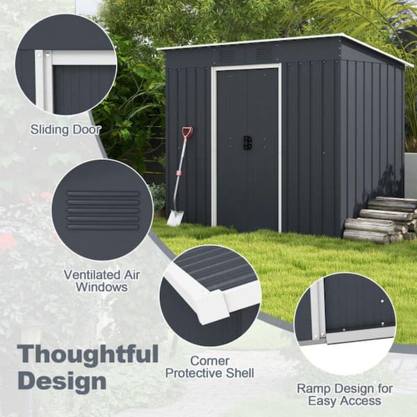 WELLFOR 7 ft. W x 3.2 ft. D Metal Shed with Sliding Door (21 sq